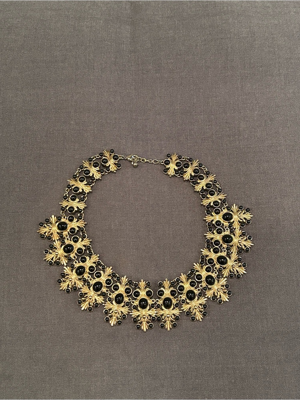 Gold and Black Statement Necklace - Elegant Floral Collar